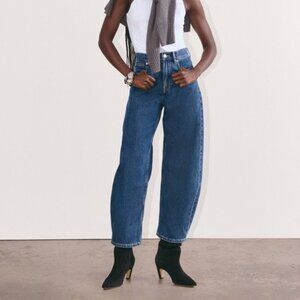 NWT EVERLANE Way High Jeans Wide Leg Dark Blue 27 Long